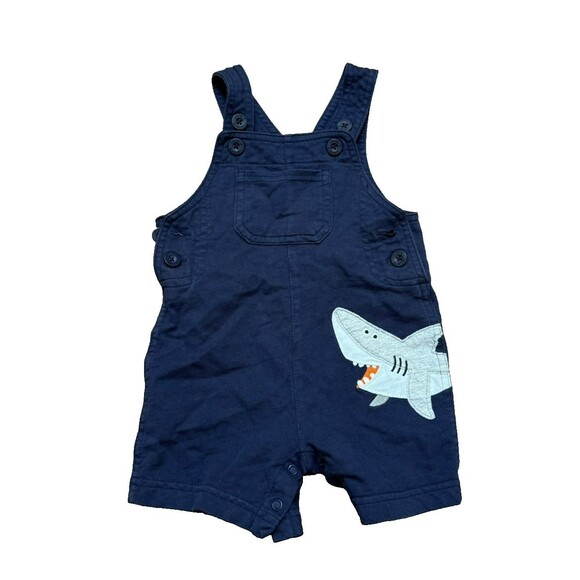 Carter’s Overalls Blue Shorts Baby 9 Months Shark Shortalls Sz 9M Jaws Knit - Picture 1 of 5